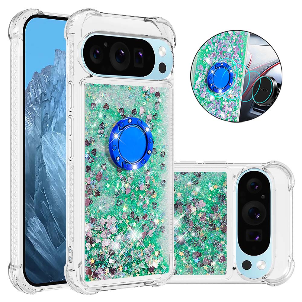 YB Quicksand Series-7 For Google Pixel 9 Case Floating Sequins TPU Cover with Ring Kickstand YB Quicksand Series-7 For Google Pixel 9 Case Floating Sequins TPU Cover with Ring Kickstand